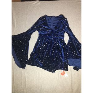 Womens NWT Cider Romper Size Large Taylor Swift Eras Tour Midnights Blue Silver